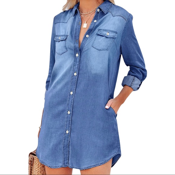 BD Collection Chambray Boyfriend Shirtdress in Stonewashed. Size Small. NWOT - Picture 1 of 9